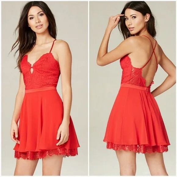 bebe Dresses & Skirts - Bebe Kaylee lace top skater dress, sz 6